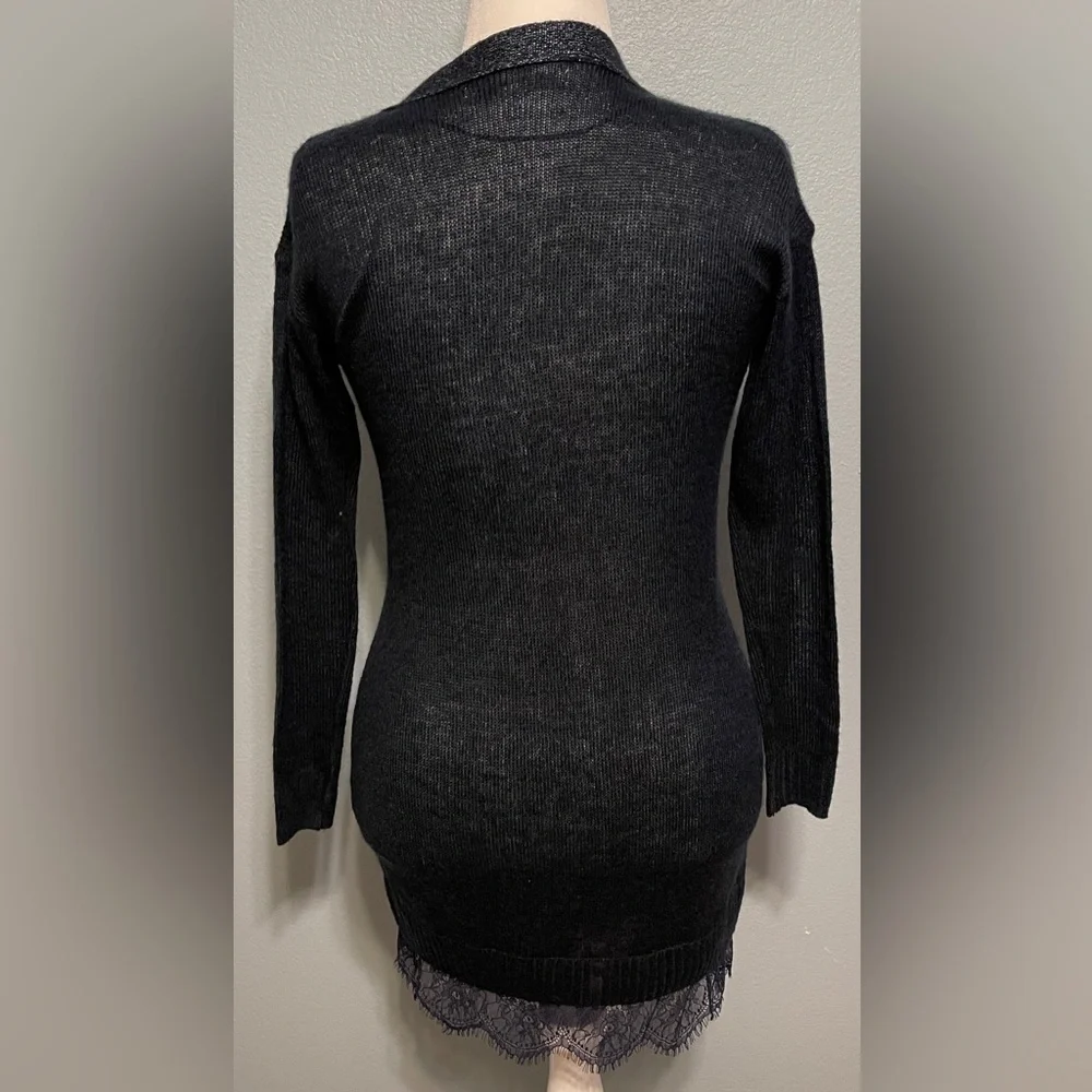 Lauren Conrad Blue Longline Cardigan Sweater Lace Trim Metallic Preppy Office XS - Picture 8 of 12